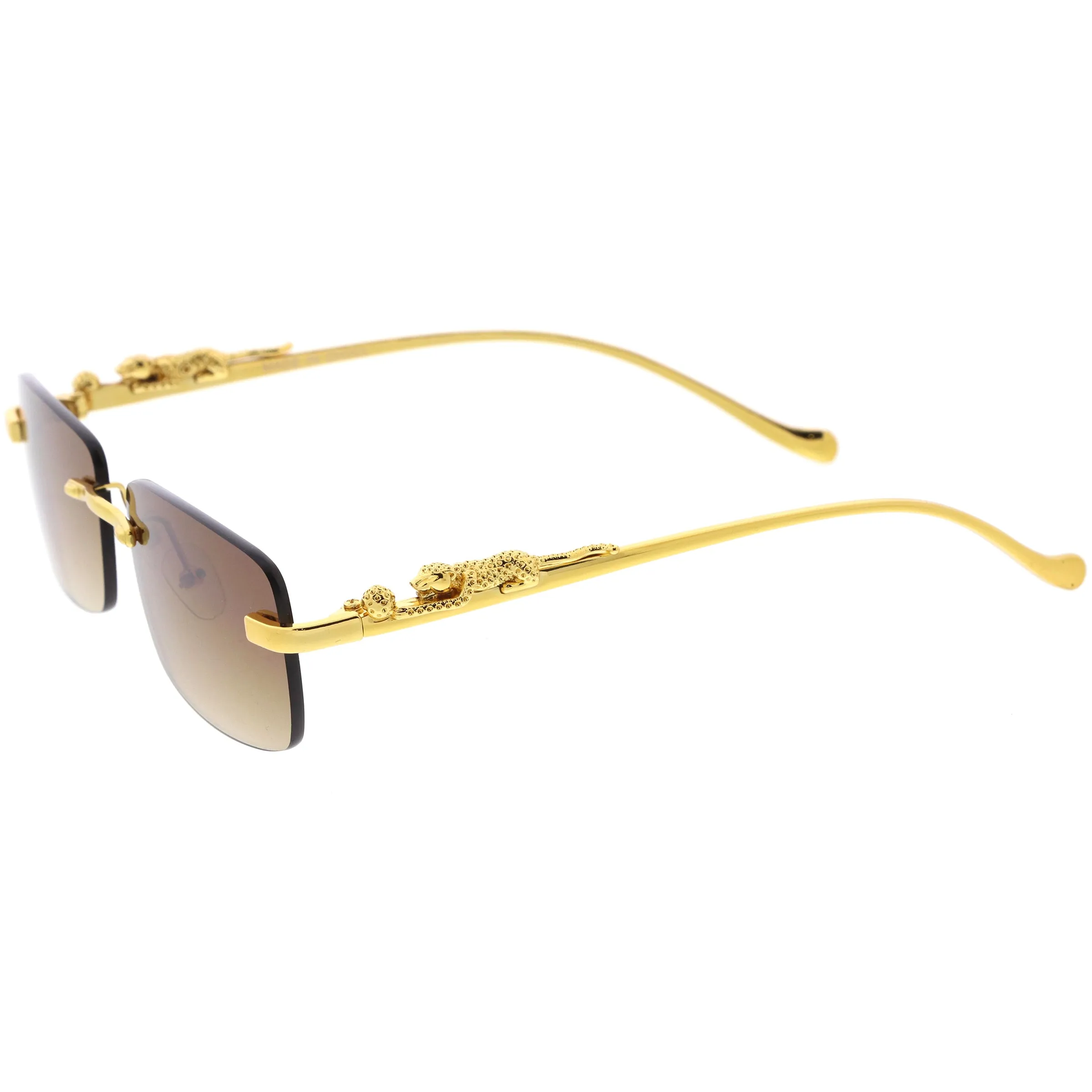 Luxe Jaguar Metal Plated Temple Rimless Vintage Square Sunglasses D244 sold by ZeroUV product image thumbnail 3