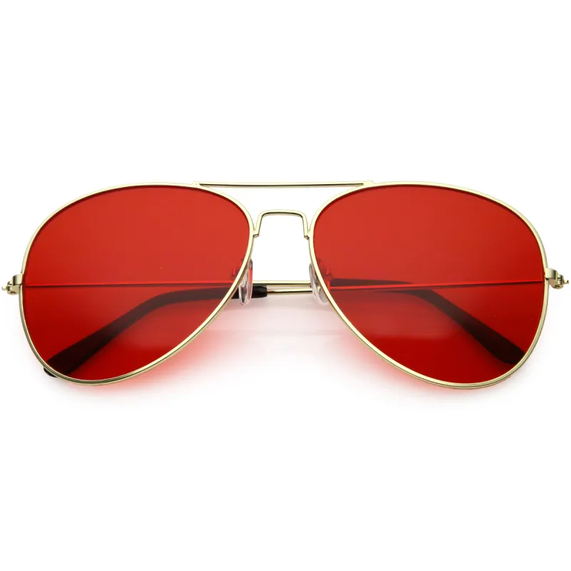 Retro Unisex Large Red Tinted Lens Metal Aviator Sunglasses C962 sold by ZeroUV