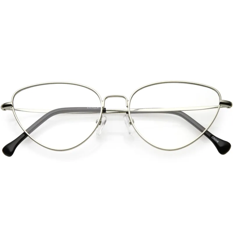 Women's Slim Metal Wire Clear Flat Lens Cat Eye Glasses C599 sold by ZeroUV