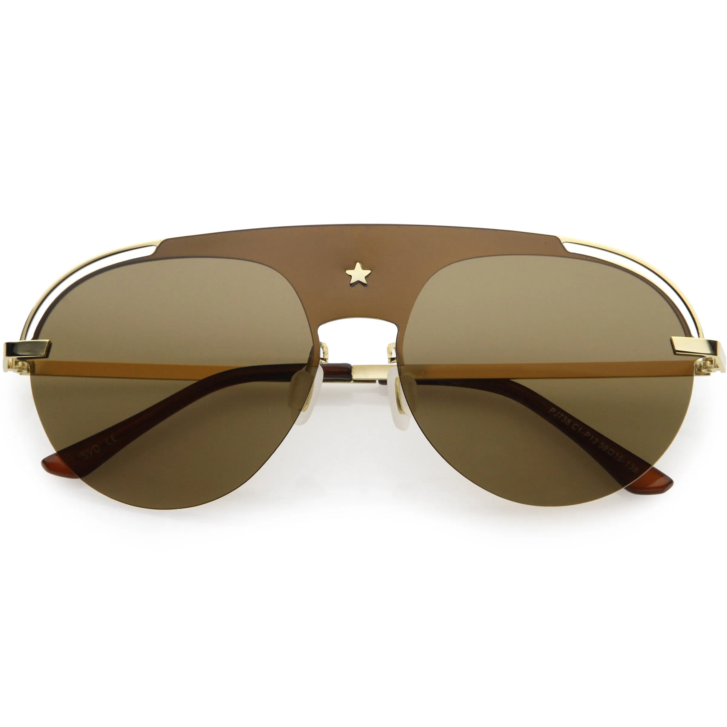 Classic Pilot Metal Brow Bar Star Detail Semi-Rimless Polarized Aviator Sunglasses D007 sold by ZeroUV product image thumbnail 4