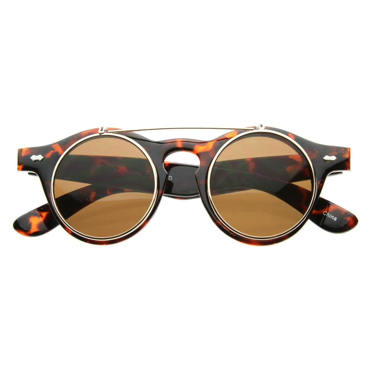 Vintage Retro Steampunk Round Flip Up Clear Lens Glasses 2950 sold by ZeroUV