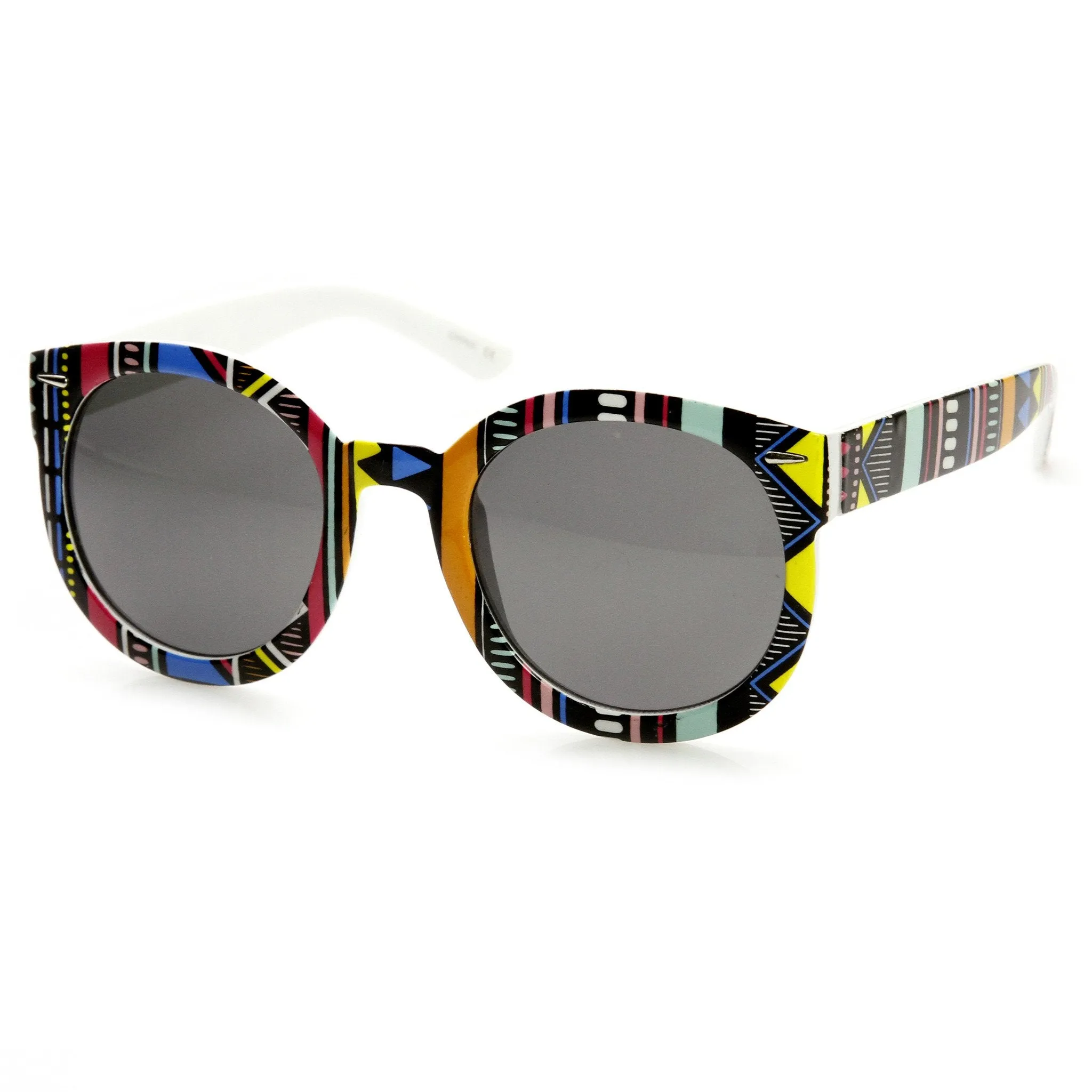 Women's Indie Fashion Oversize Round Native Print Sunglasses 9379 sold by ZeroUV product image thumbnail 4