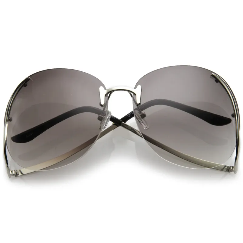 Oversize Women's Rimless Low Temple Gradient Lens Sunglasses C259 sold by ZeroUV