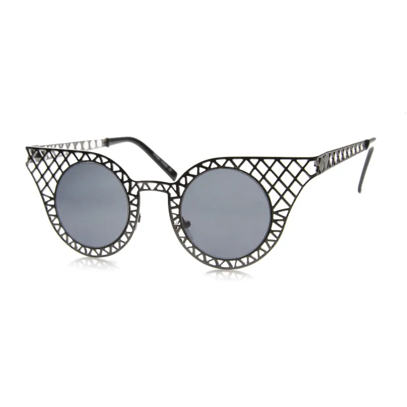 Women's Indie Round Cat Eye Laser Cut Metal Sunglasses 9315 sold by ZeroUV
