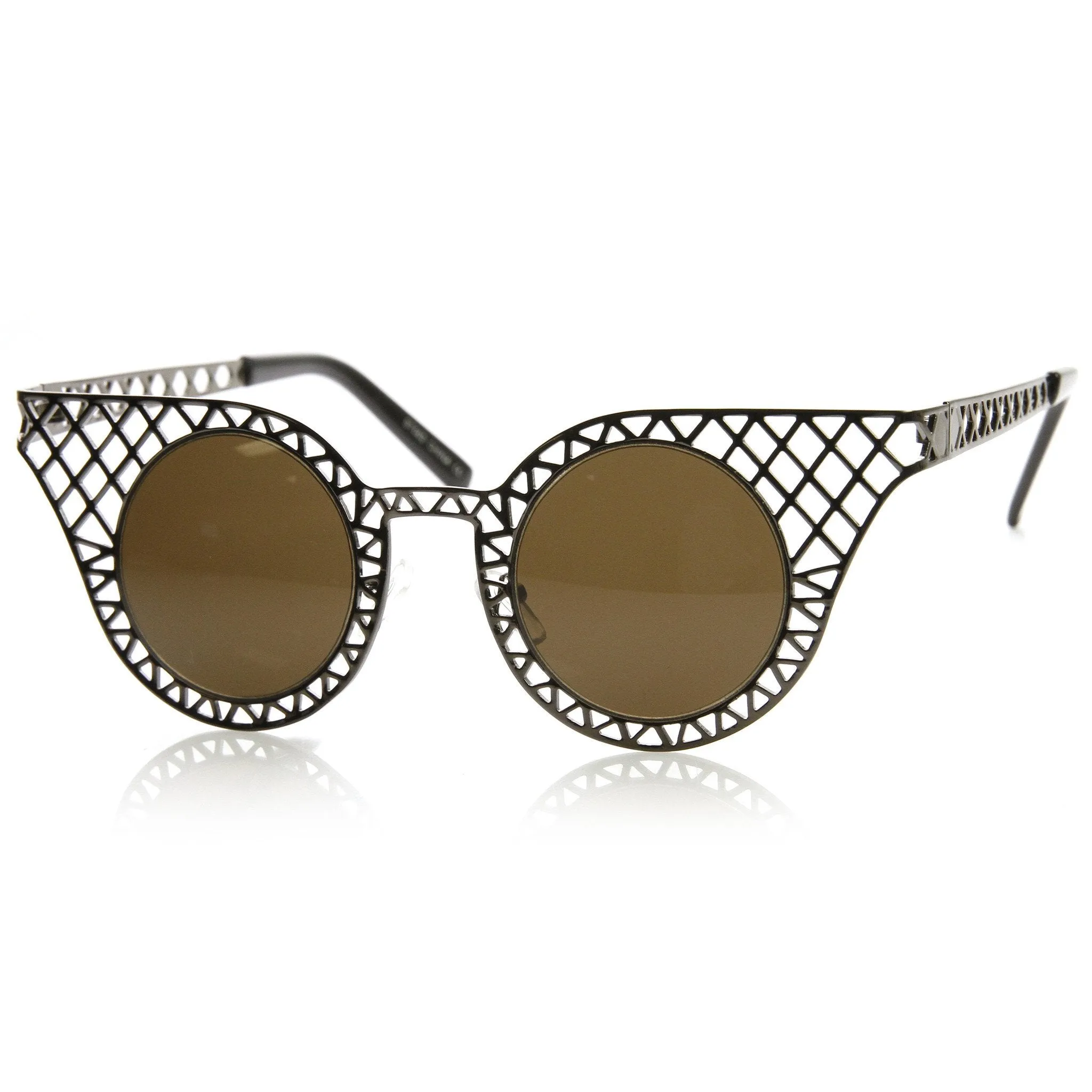 Women's Indie Round Cat Eye Laser Cut Metal Sunglasses 9315 sold by ZeroUV product image thumbnail 4
