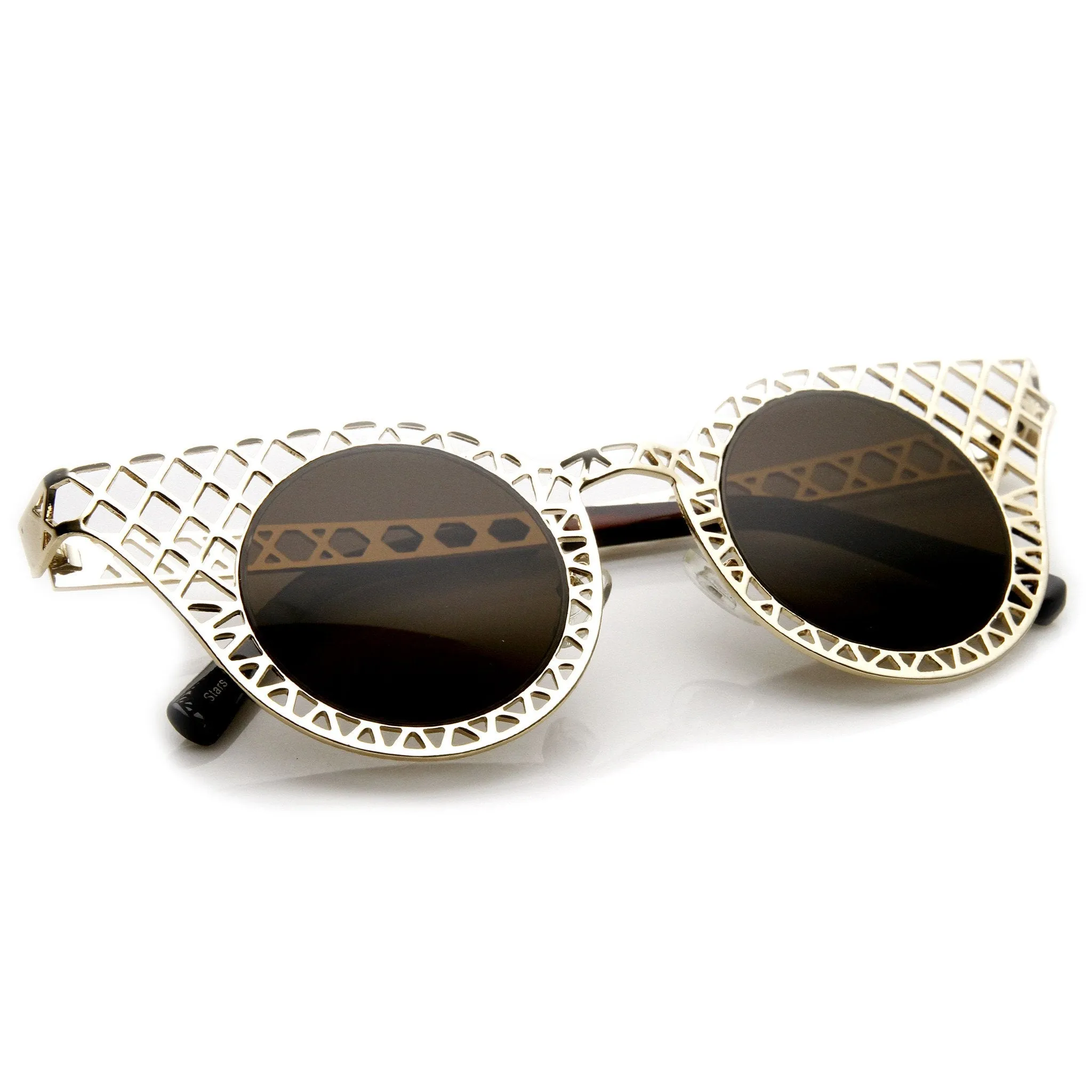 Women's Indie Round Cat Eye Laser Cut Metal Sunglasses 9315 sold by ZeroUV product image thumbnail 5