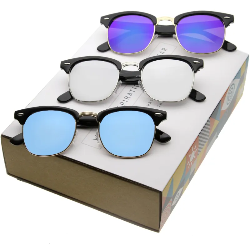 Retro Horned Rimmed Mirrored Flat Lens Half Frame Sunglasses A857 [Promo Box] sold by ZeroUV
