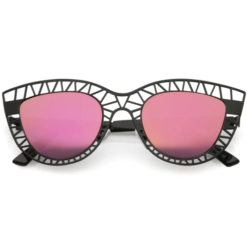 Modern Laser Mesh Cut Mirrored Lens Cat Eye Sunglasses A150 sold by ZeroUV