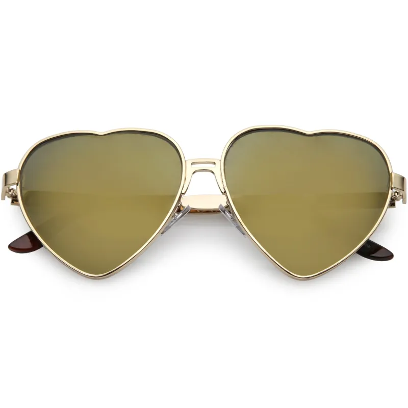 Women's Oversize Metal Heart Shaped Mirrored Lens Sunglasses C729 sold by ZeroUV