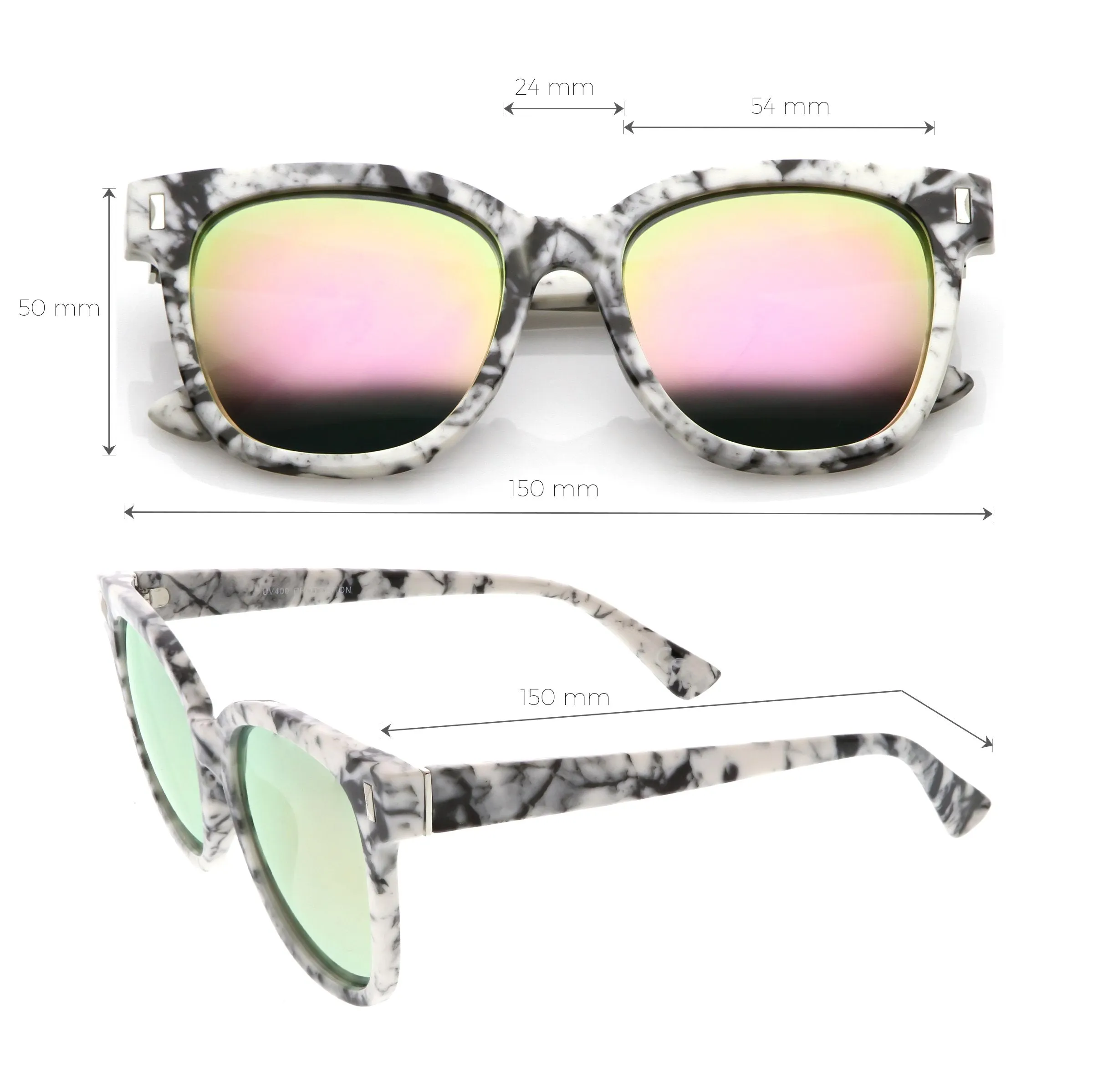 Marble Stone Print Bold Horned Rim Mirrored Lens Sunglasses C387 sold by ZeroUV product image thumbnail 5