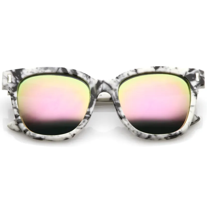 Marble Stone Print Bold Horned Rim Mirrored Lens Sunglasses C387 sold by ZeroUV