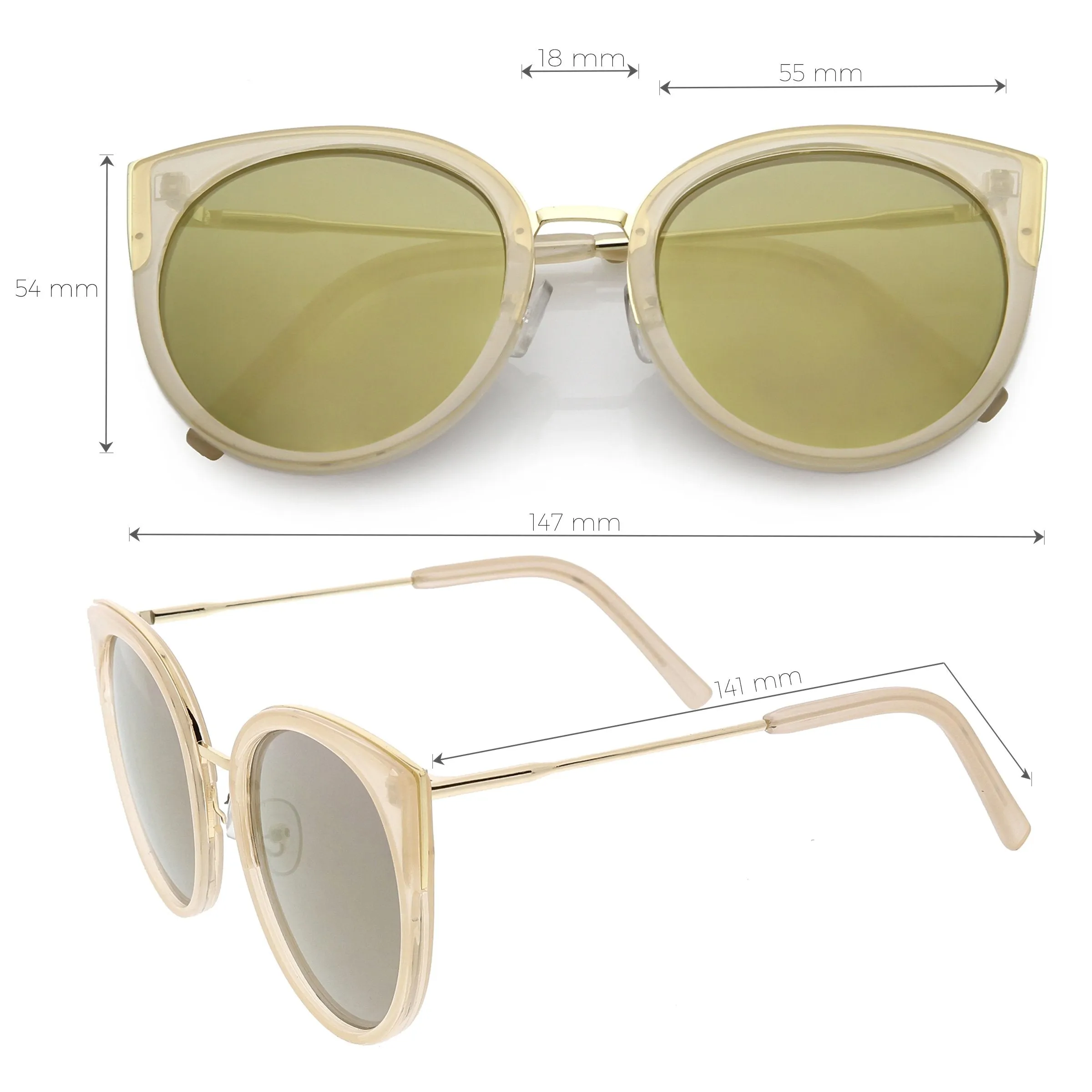 Women's Oversize Round Flat Mirrored Lens Cat Eye Sunglasses C841 sold by ZeroUV product image thumbnail 2