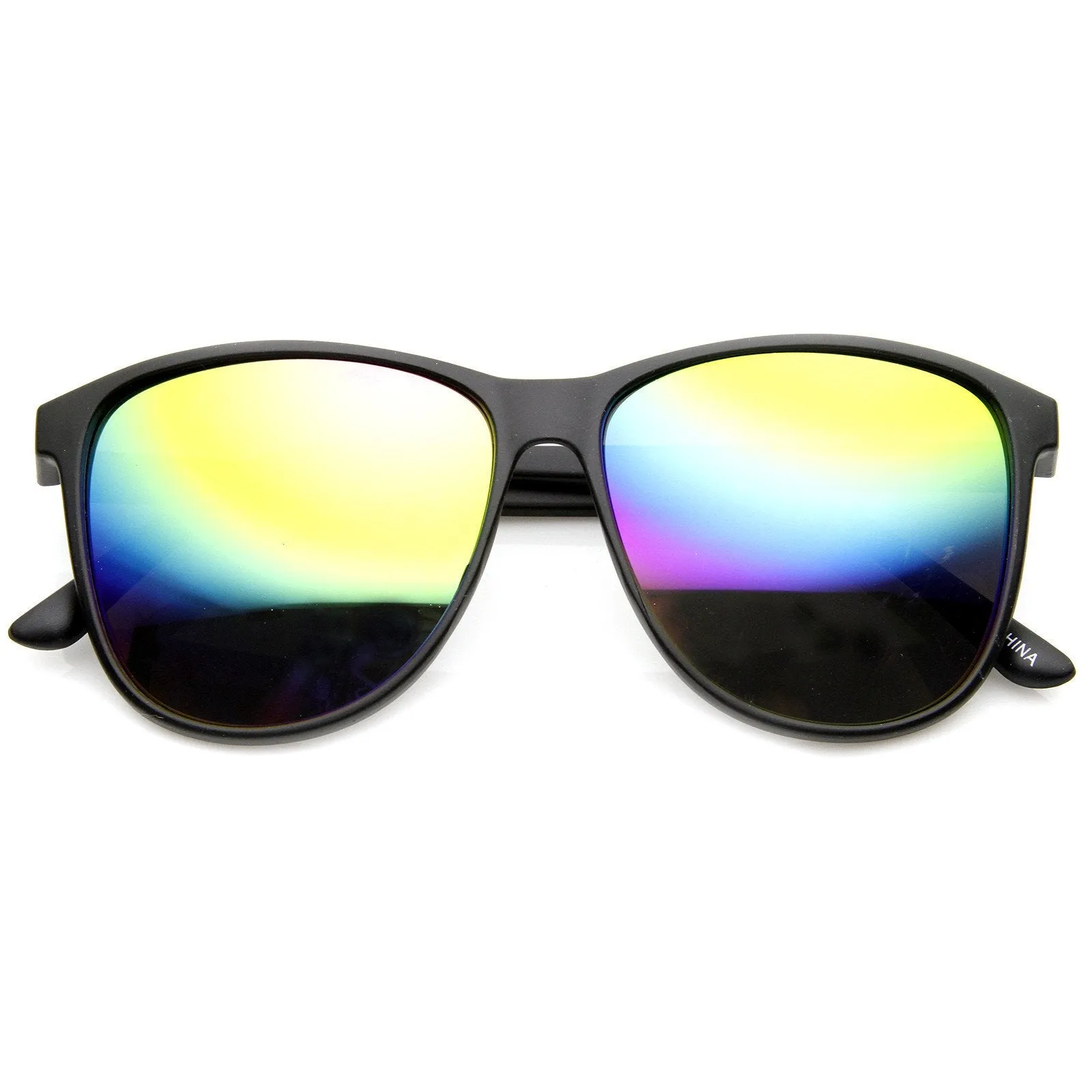 Retro Color Mirrored Lens Large Horned Rim Sunglasses 8949 sold by ZeroUV