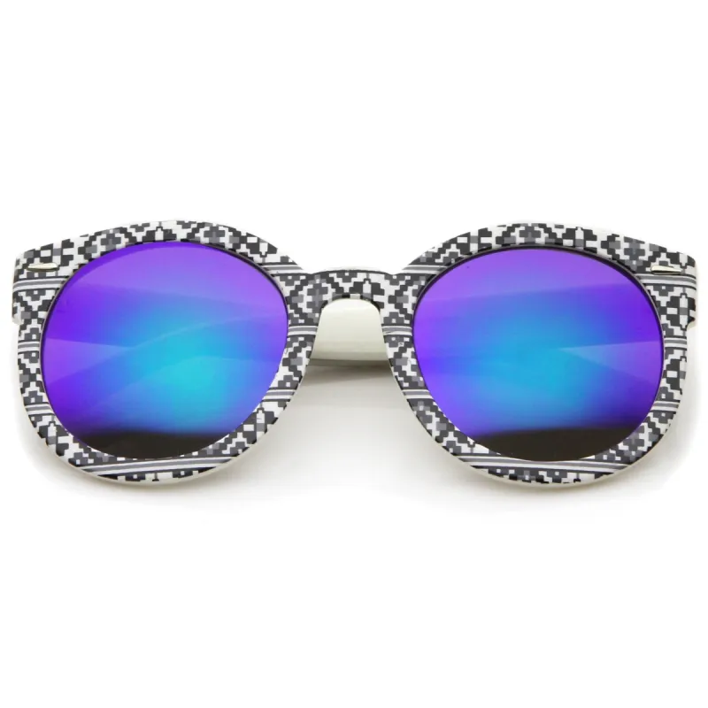 Indie Women's Native Print Flash Mirrored Lens Round Sunglasses 9380 sold by ZeroUV