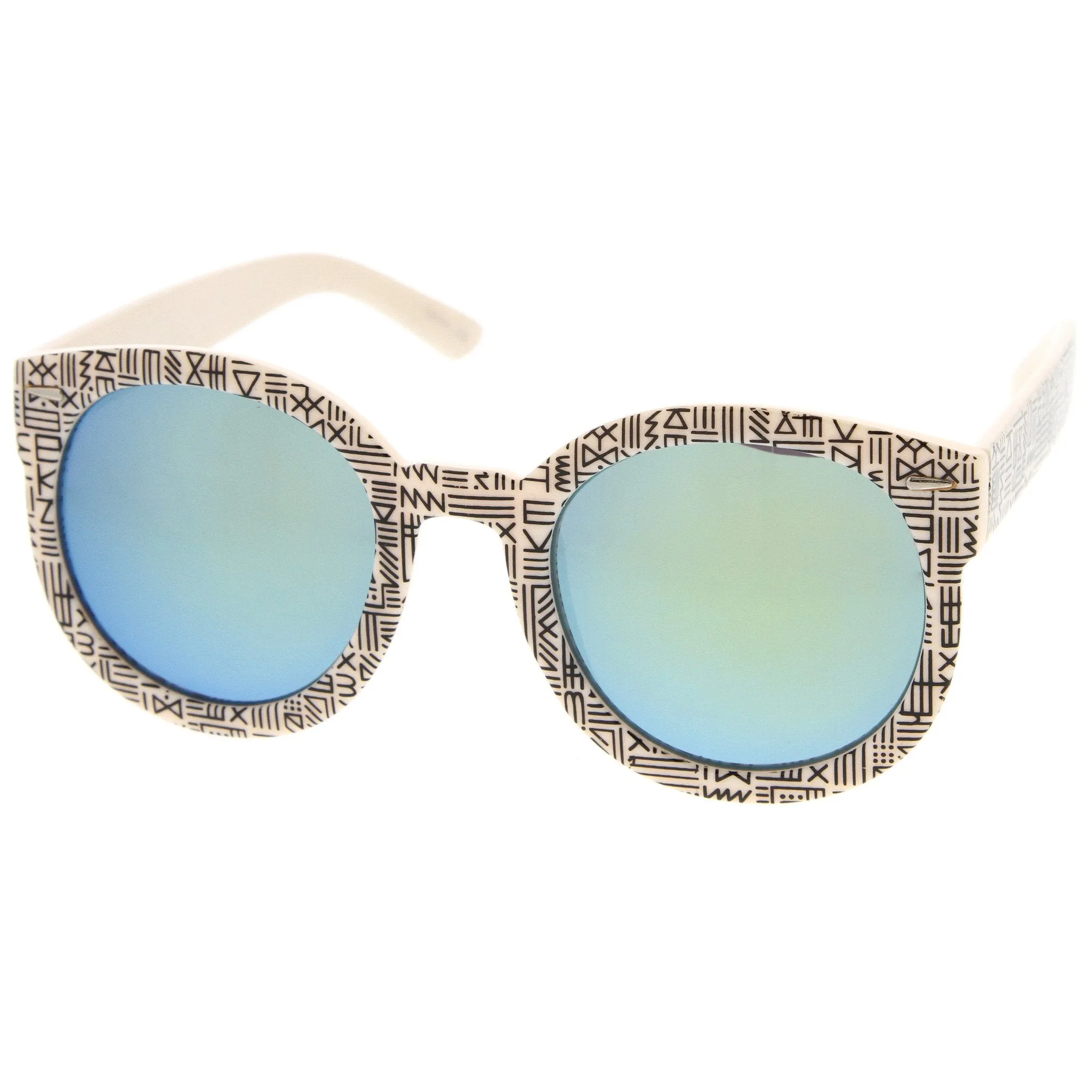 Indie Women's Native Print Flash Mirrored Lens Round Sunglasses 9380 sold by ZeroUV product image thumbnail 4