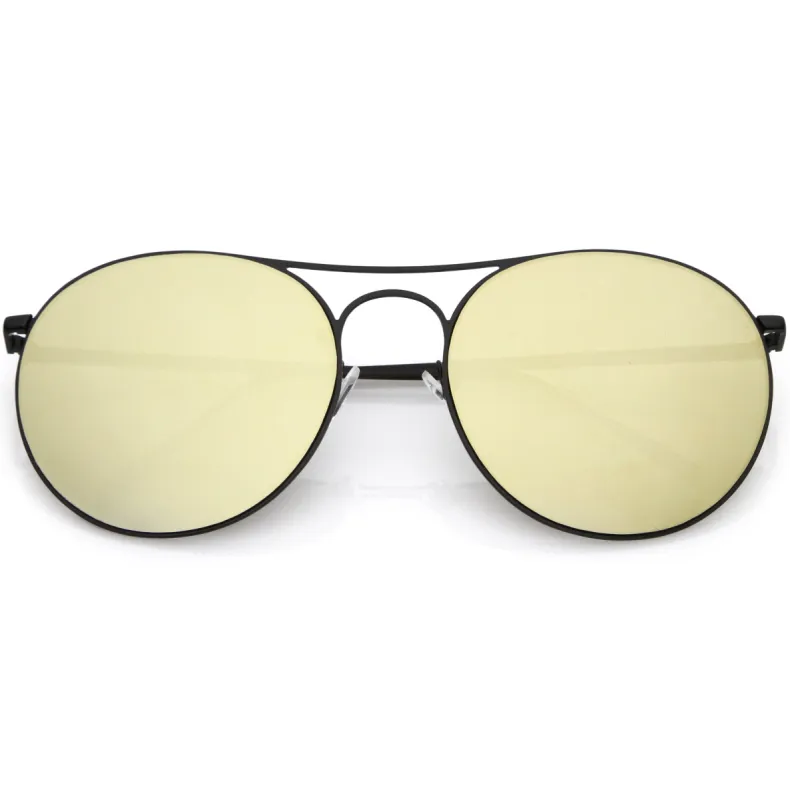 Retro Modern Oversize Round Mirrored Flat Lens Aviator Sunglasses C208 sold by ZeroUV