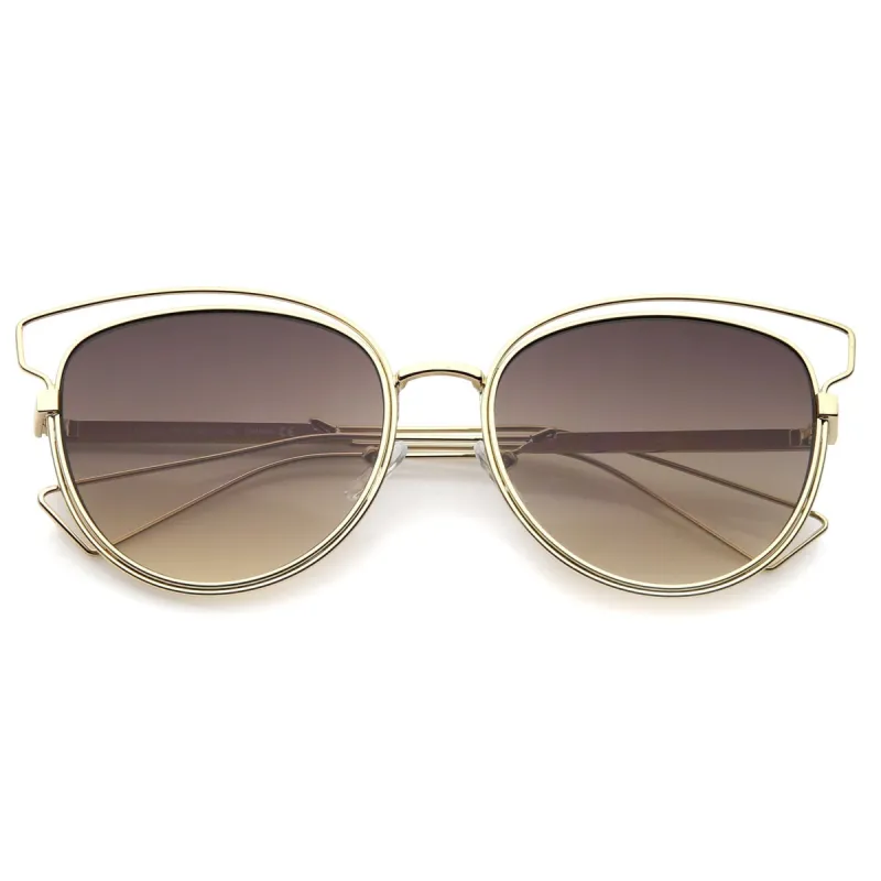 Women's Metal Wire Frame Flat Lens Sunglasses A345 sold by ZeroUV