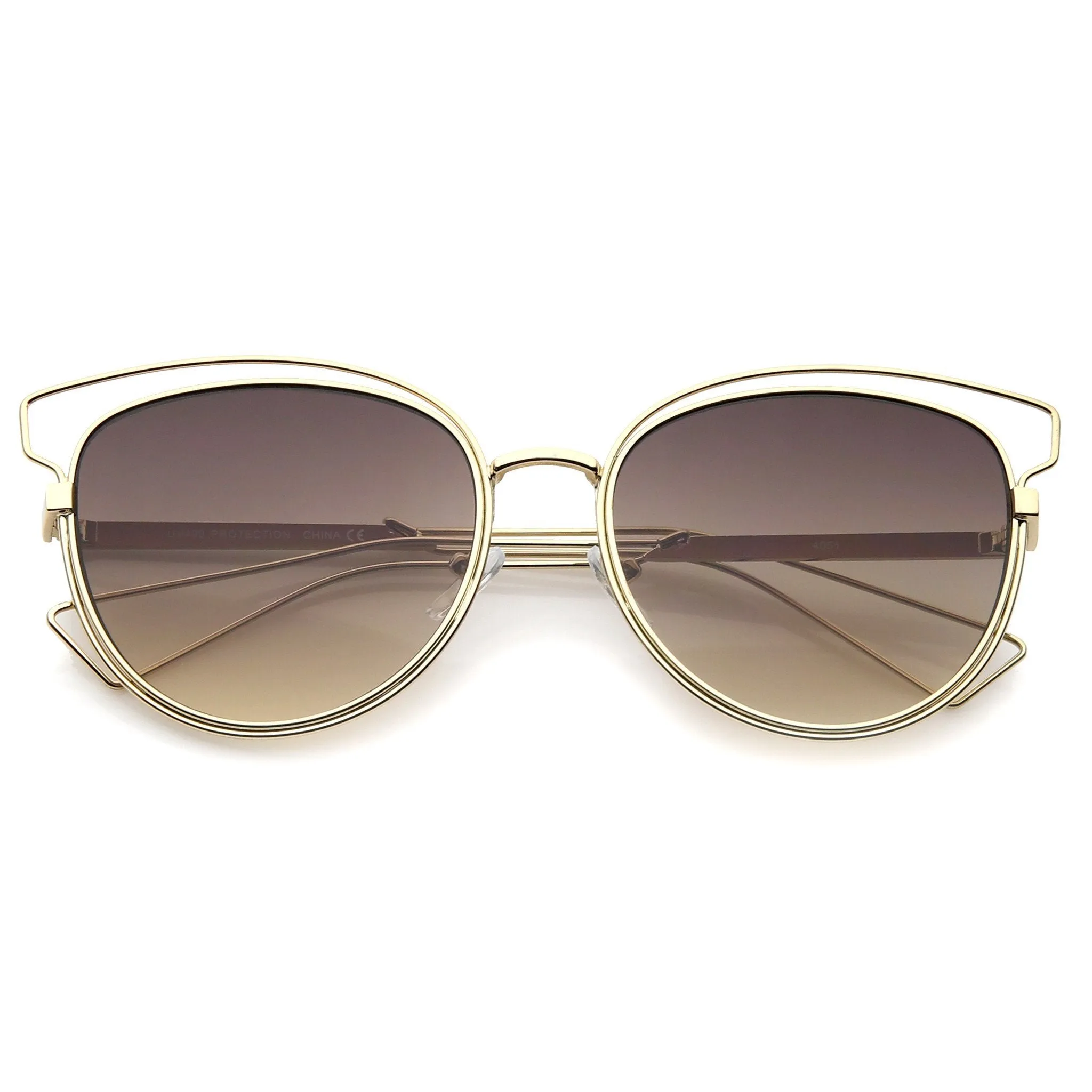Women's Metal Wire Frame Flat Lens Sunglasses A345 sold by ZeroUV