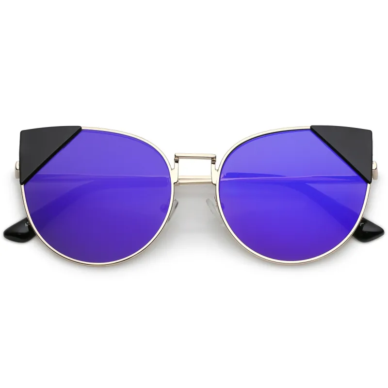 Women's Corner Accented Mirrored Flat Lens Cat Eye Sunglasses C342 sold by ZeroUV