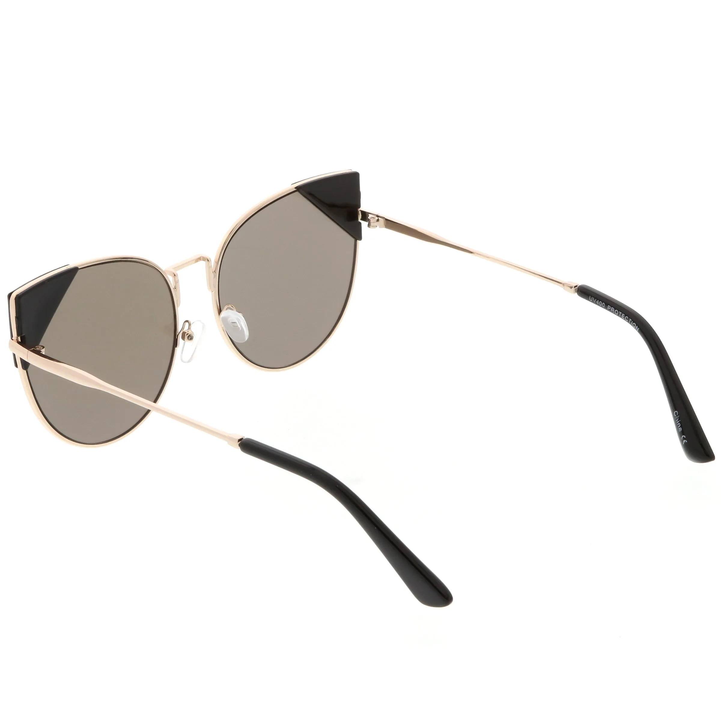 Women's Corner Accented Mirrored Flat Lens Cat Eye Sunglasses C342 sold by ZeroUV product image thumbnail 4