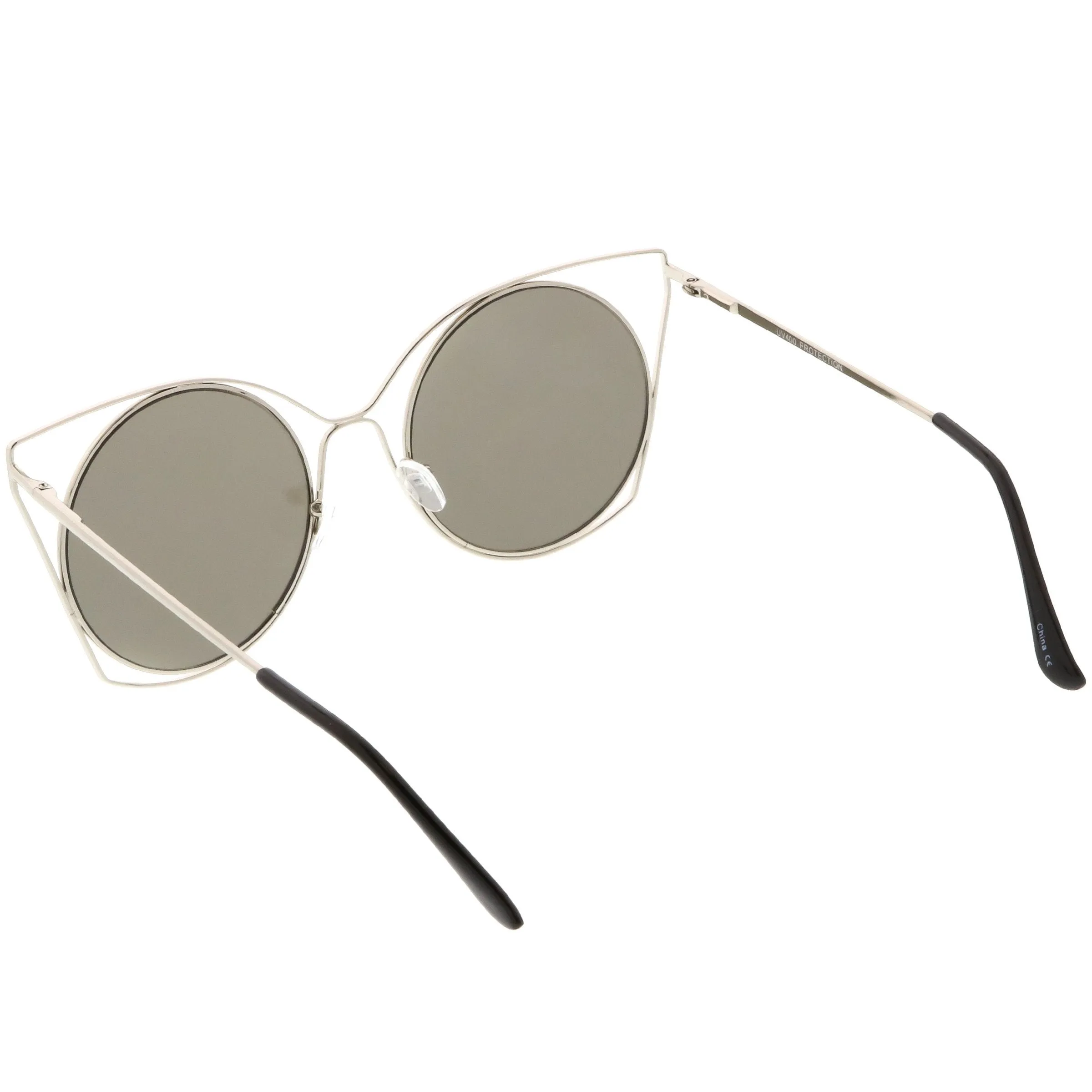 Women's Oversize Round Mirrored Flat Lens Wire Frame Sunglasses C318 sold by ZeroUV product image thumbnail 4