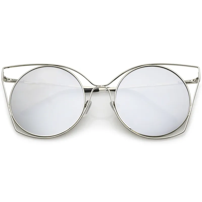 Women's Oversize Round Mirrored Flat Lens Wire Frame Sunglasses C318 sold by ZeroUV