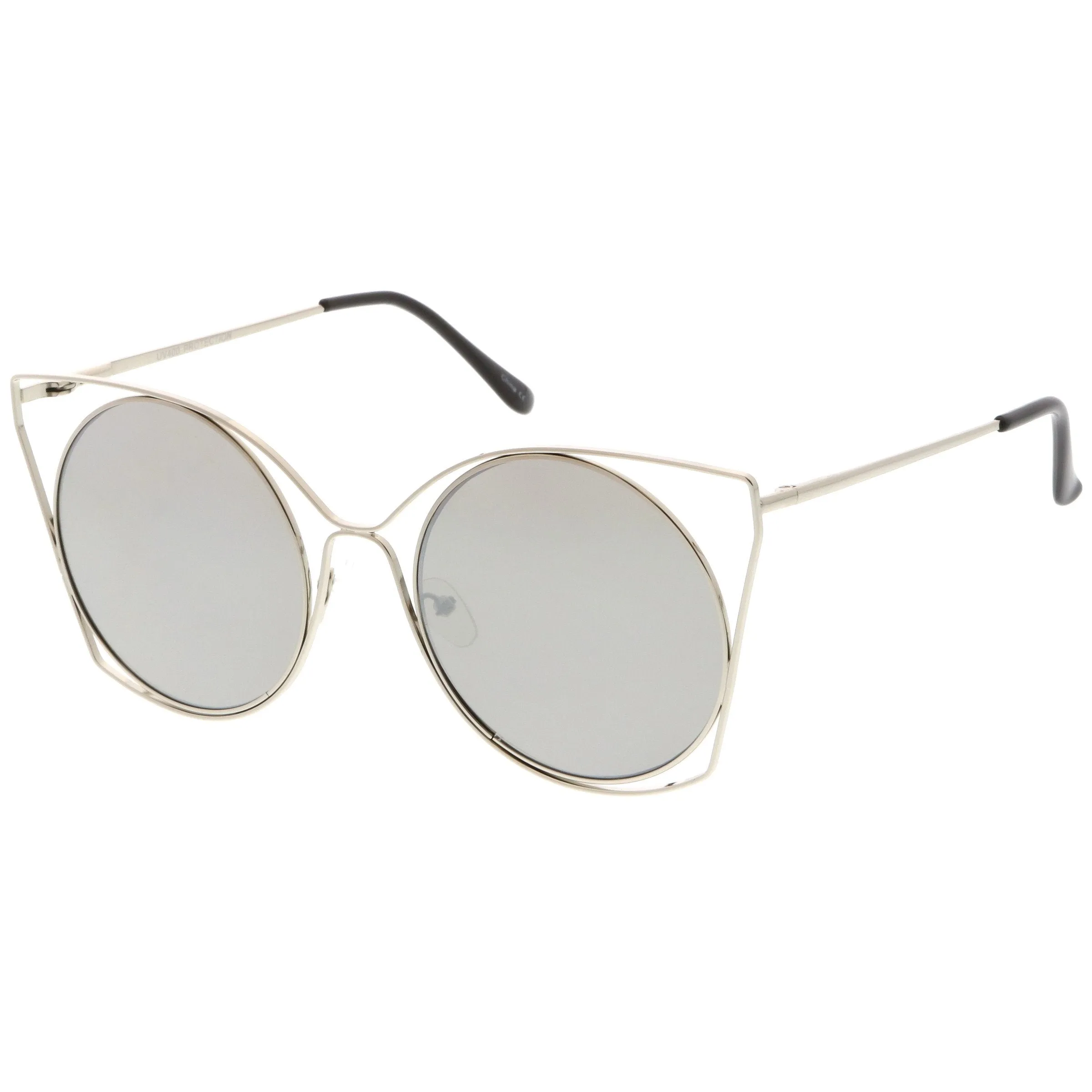 Women's Oversize Round Mirrored Flat Lens Wire Frame Sunglasses C318 sold by ZeroUV product image thumbnail 2