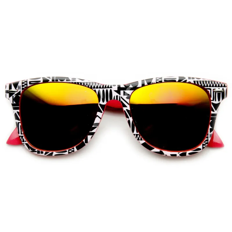 Native Print Two Tone Mirror Lens Horned Rim Sunglasses 9381 sold by ZeroUV