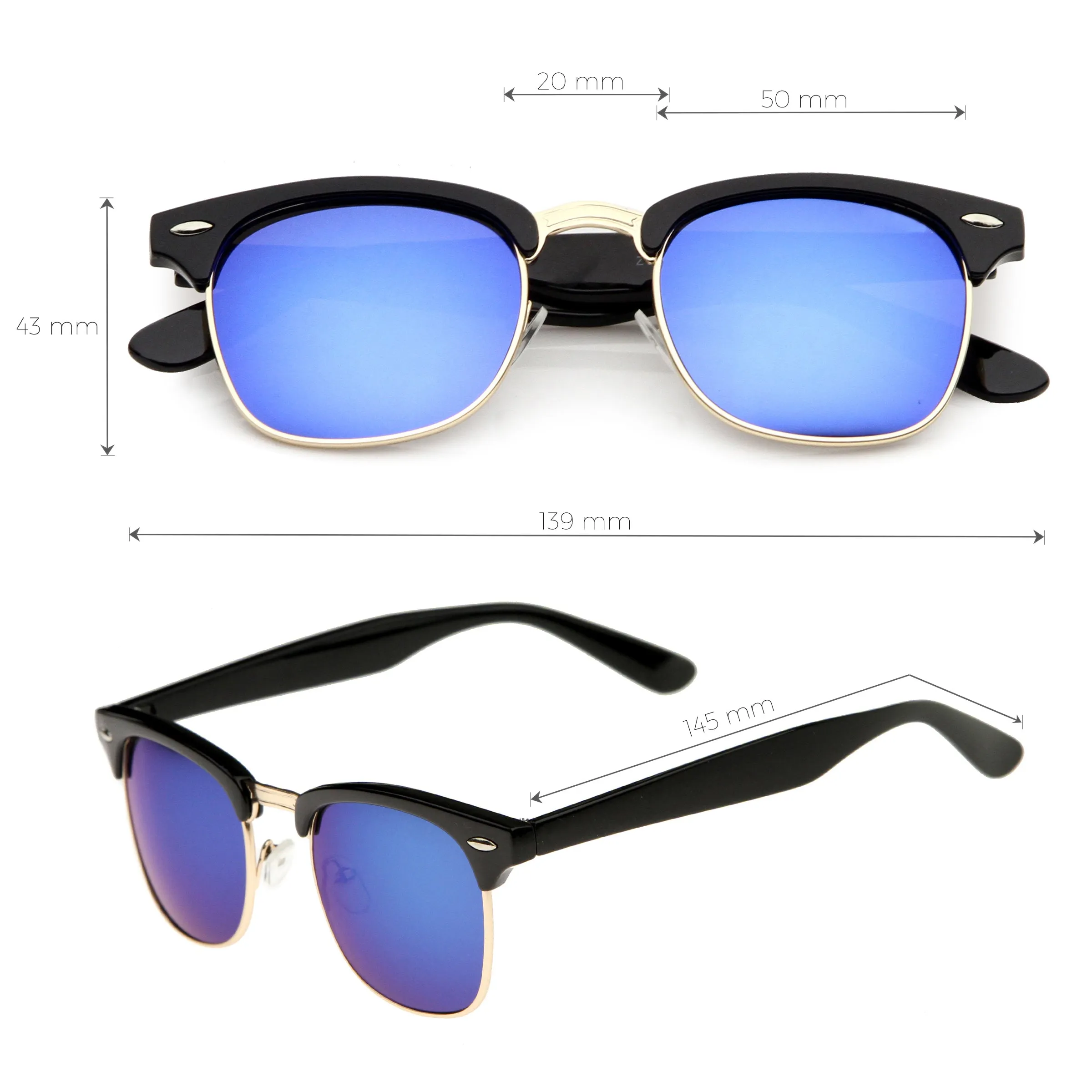 Classic Square Colored Mirrored Lens Horn Rimmed Sunglasses C772 sold by ZeroUV product image thumbnail 2