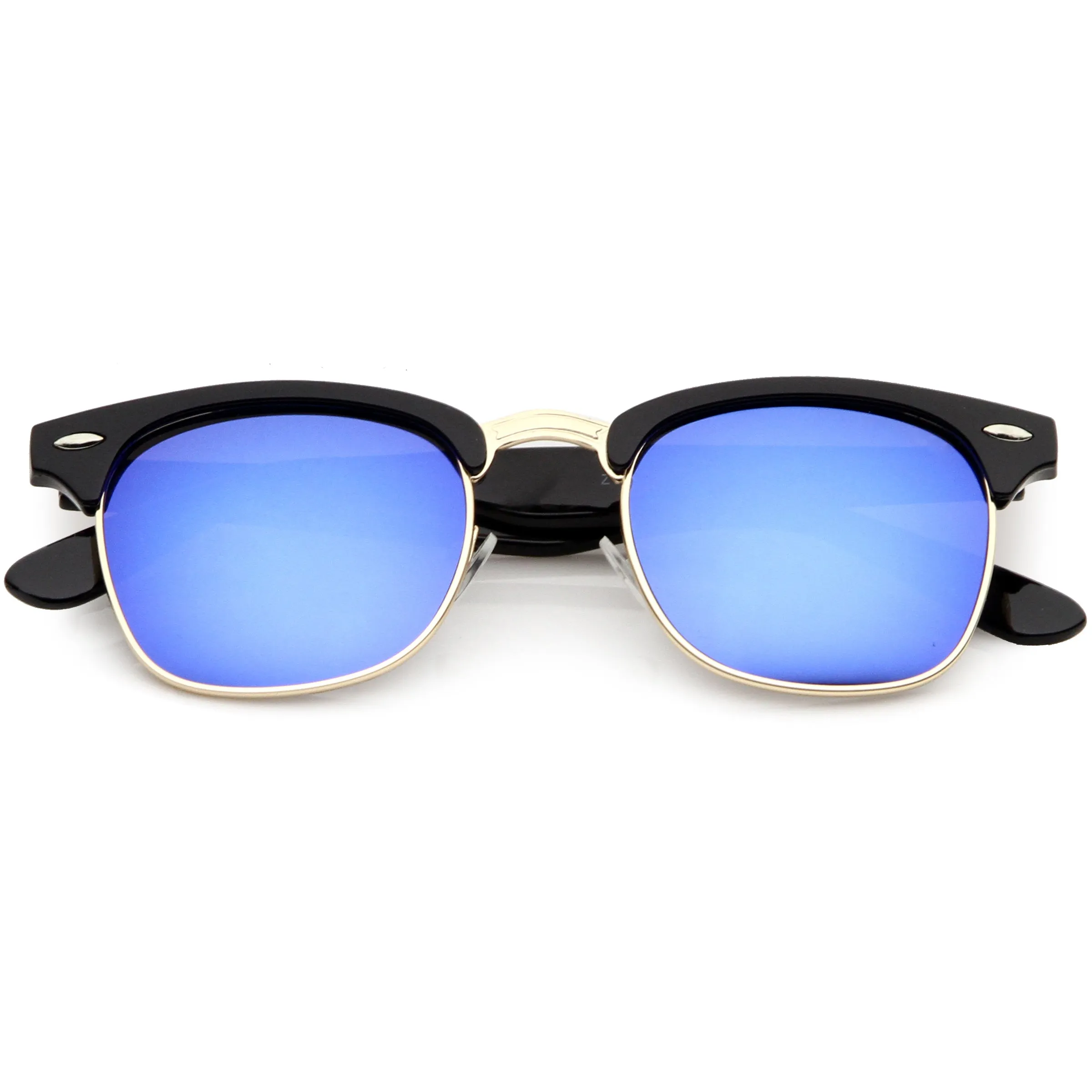 Classic Square Colored Mirrored Lens Horn Rimmed Sunglasses C772 sold by ZeroUV product image thumbnail 3