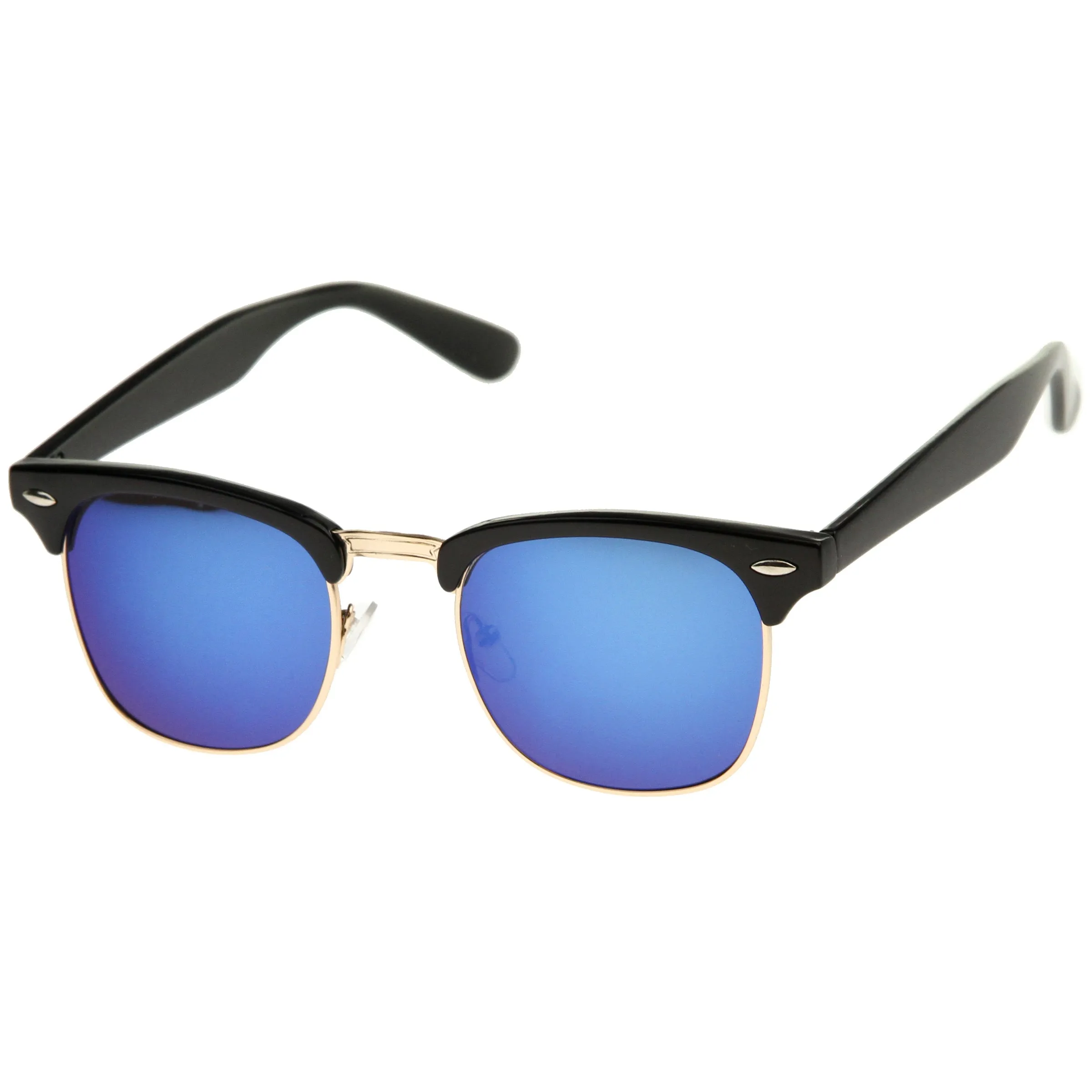 Classic Square Colored Mirrored Lens Horn Rimmed Sunglasses C772 sold by ZeroUV product image thumbnail 4