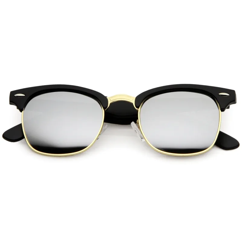 Classic Square Colored Mirrored Lens Horn Rimmed Sunglasses C772 sold by ZeroUV