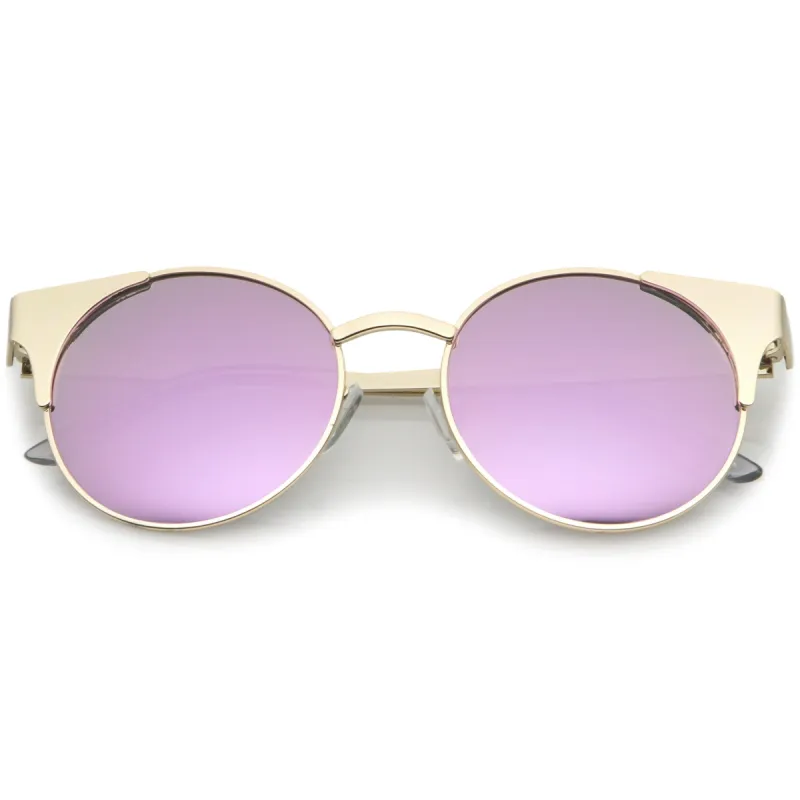 Premium Round Cat Eye  Half Frame Mirrored Flat Lens Sunglasses C359 sold by ZeroUV