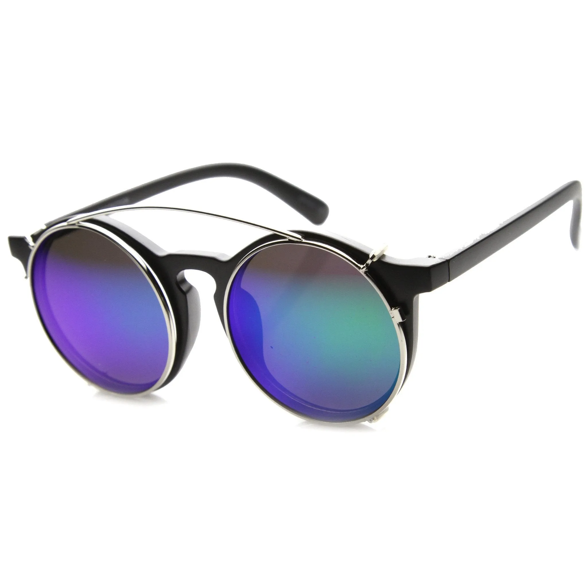 Vintage Oversize Round Mirrored Clip On Lens Sunglasses sold by ZeroUV product image thumbnail 4