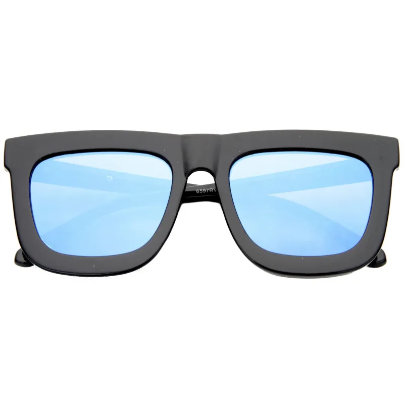 Hipster Flat Front Square Horned Rim Mirror Lens Sunglasses A143 made by ZeroUV