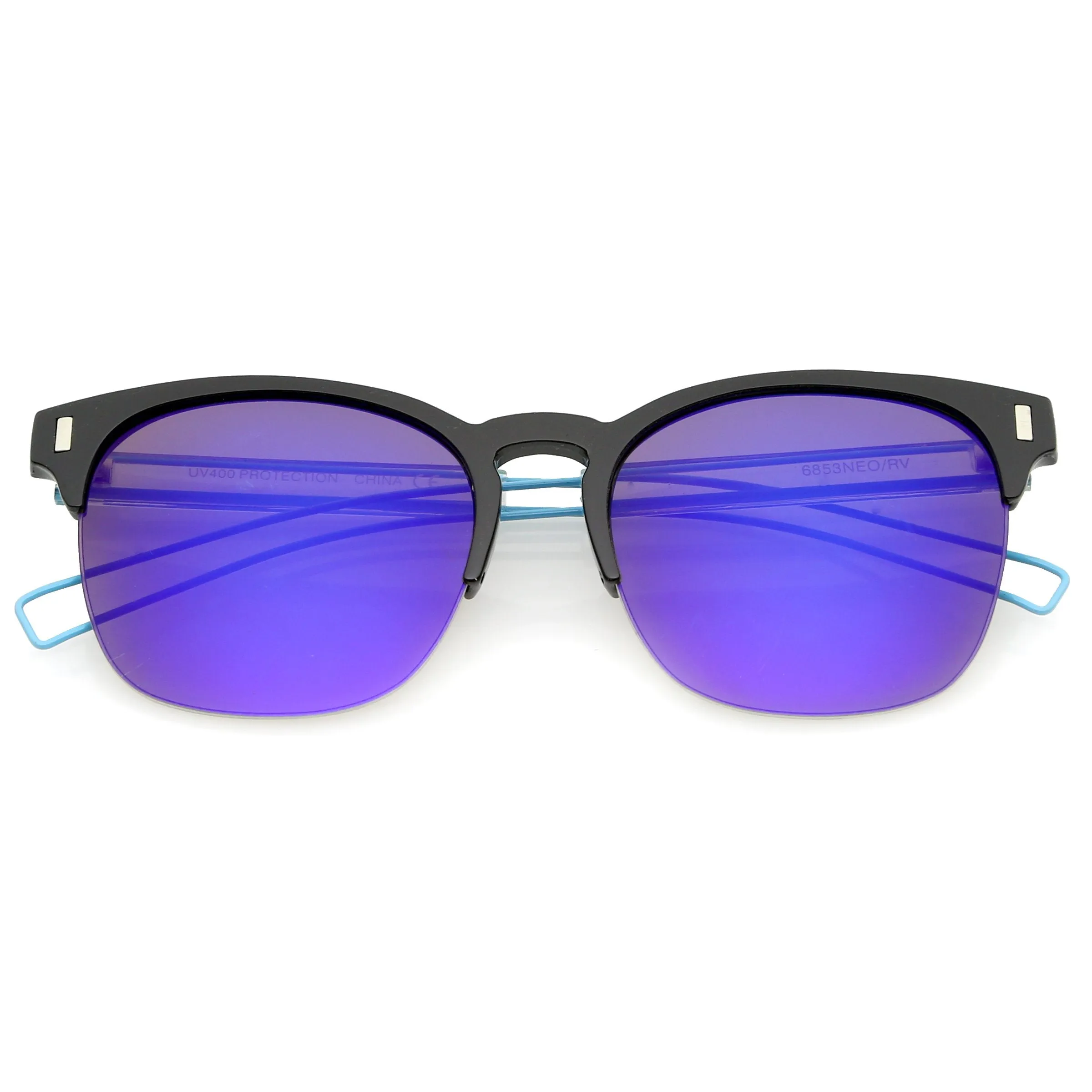 Retro Modern Wire Temple Half Frame Mirrored Flat Lens Sunglasses A777 sold by ZeroUV product image thumbnail 5