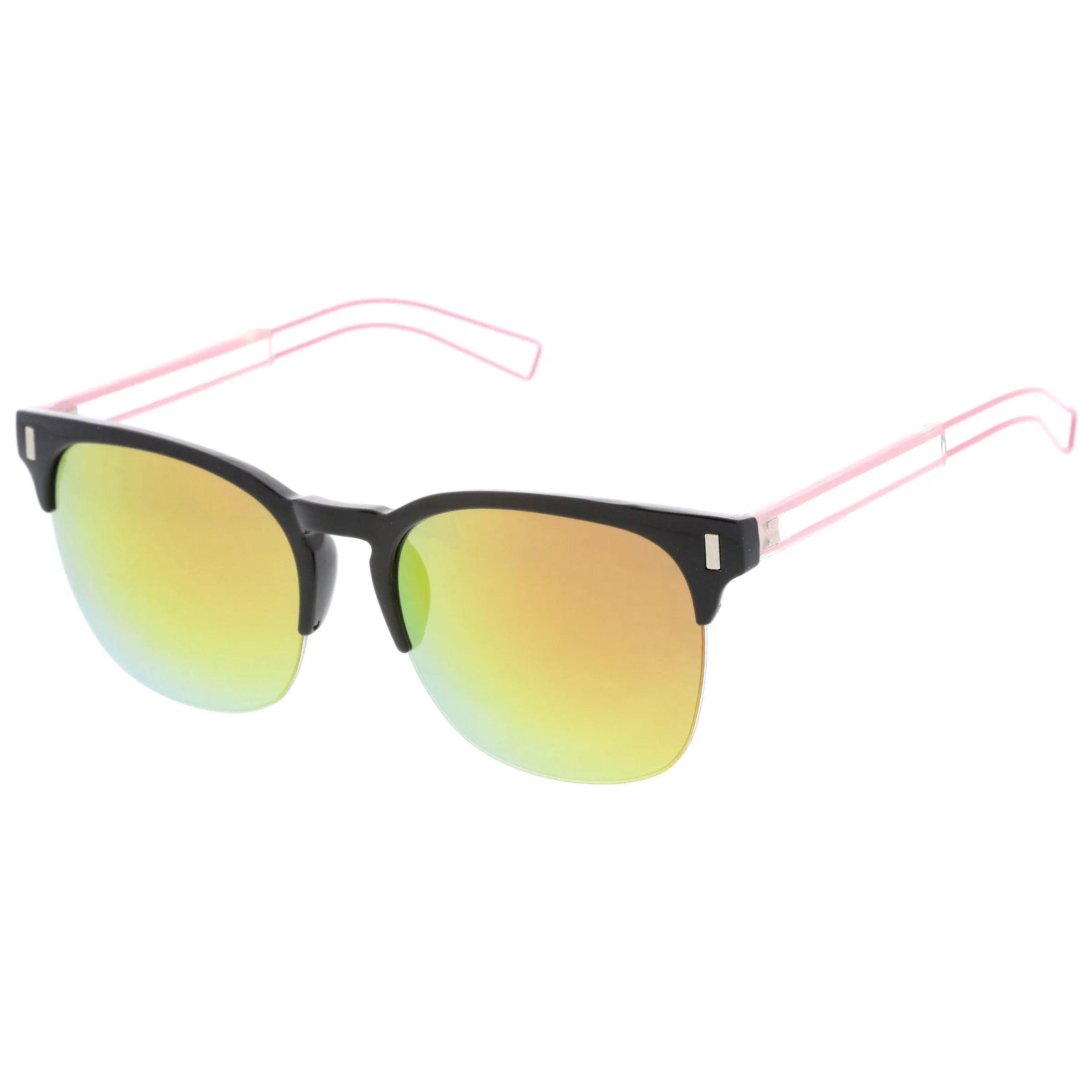 Retro Modern Wire Temple Half Frame Mirrored Flat Lens Sunglasses A777 sold by ZeroUV product image thumbnail 2