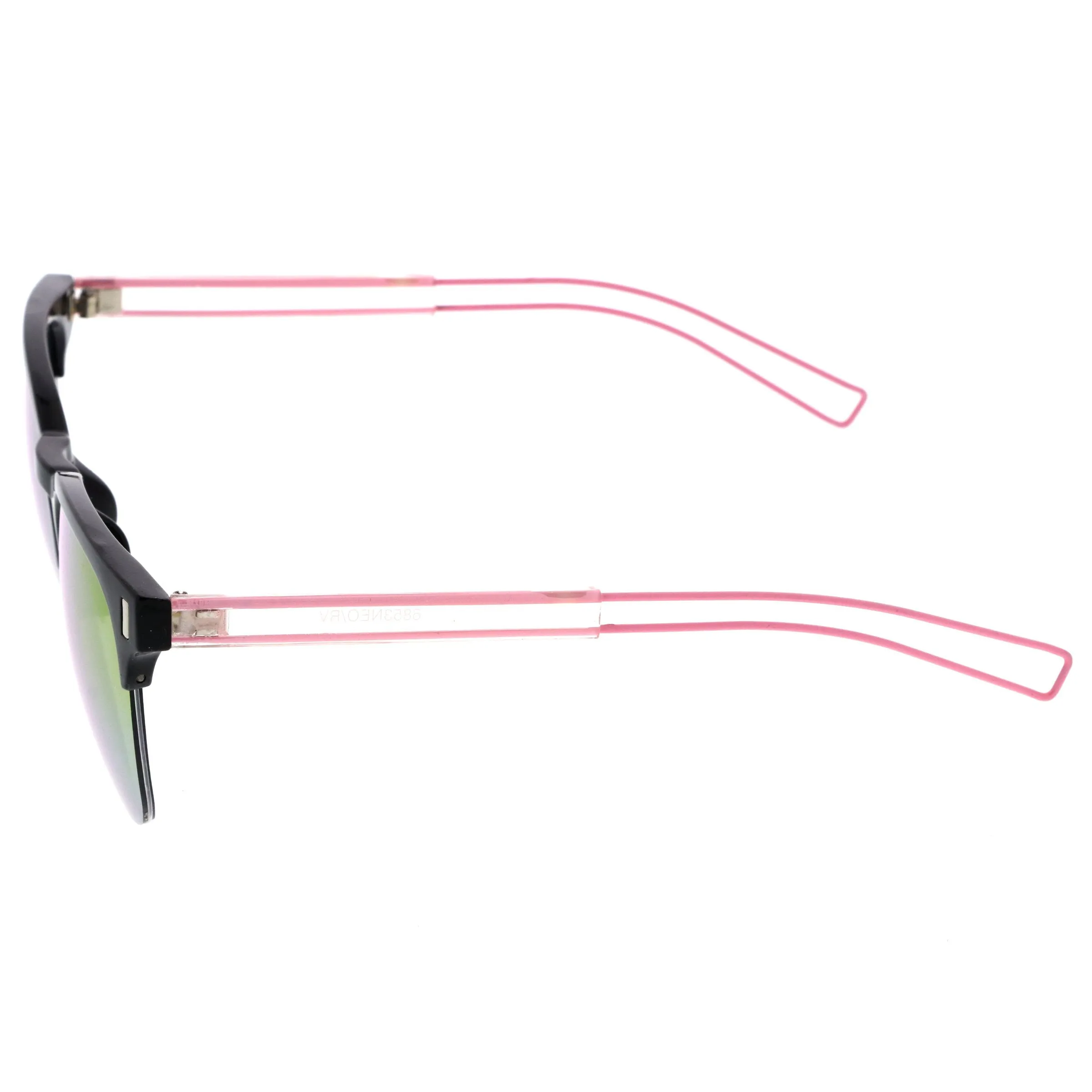 Retro Modern Wire Temple Half Frame Mirrored Flat Lens Sunglasses A777 sold by ZeroUV product image thumbnail 3
