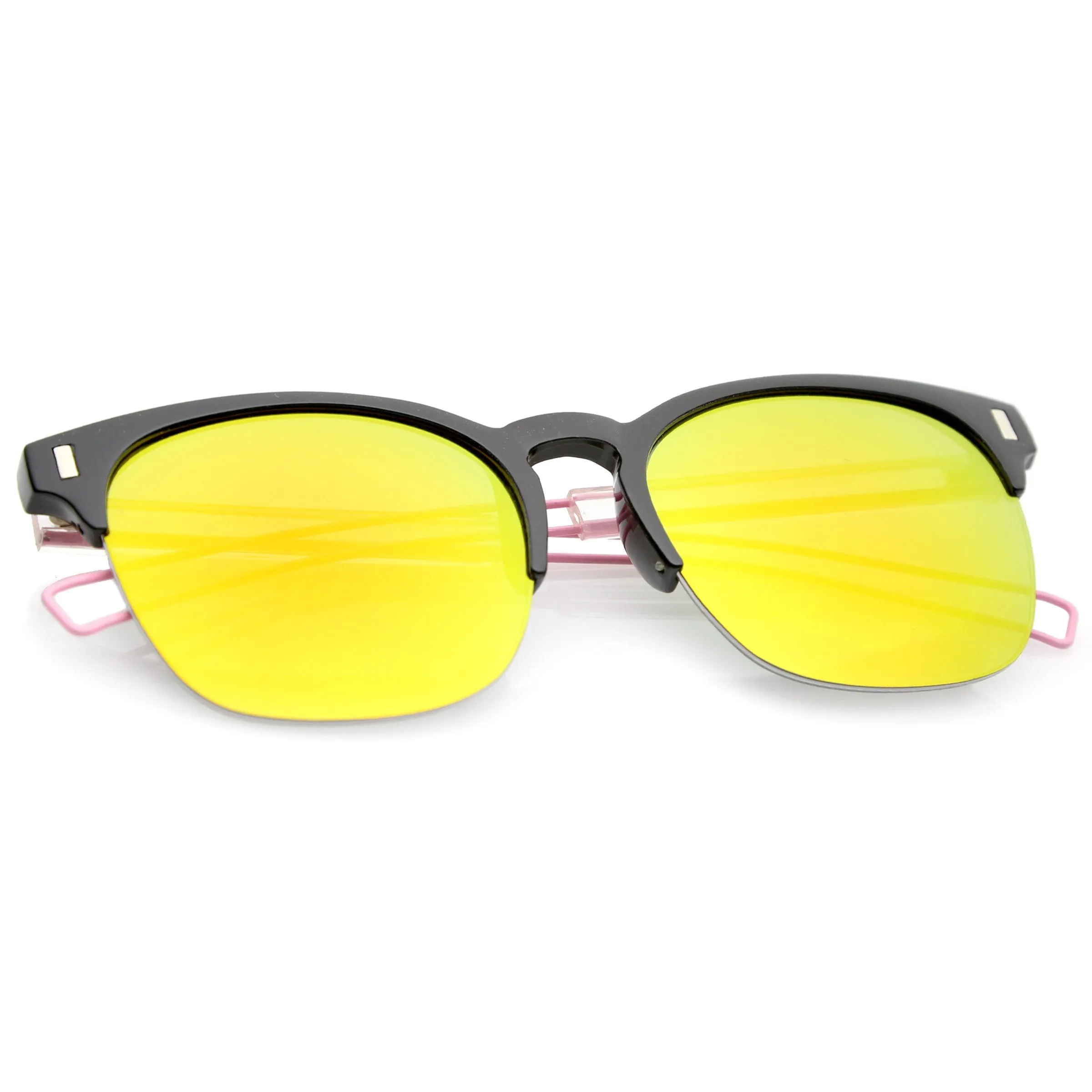 Retro Modern Wire Temple Half Frame Mirrored Flat Lens Sunglasses A777 sold by ZeroUV product image thumbnail 4