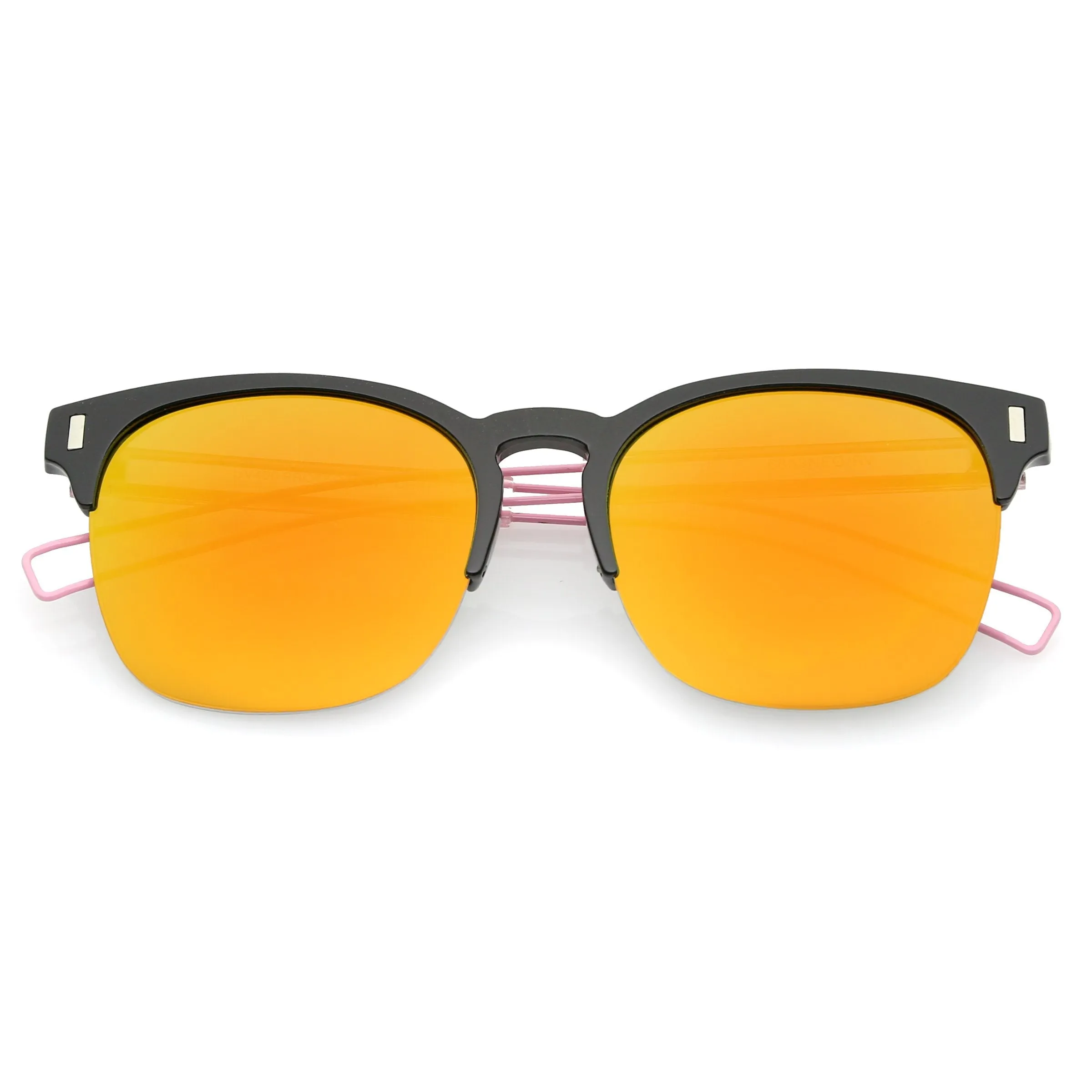 Retro Modern Wire Temple Half Frame Mirrored Flat Lens Sunglasses A777 sold by ZeroUV