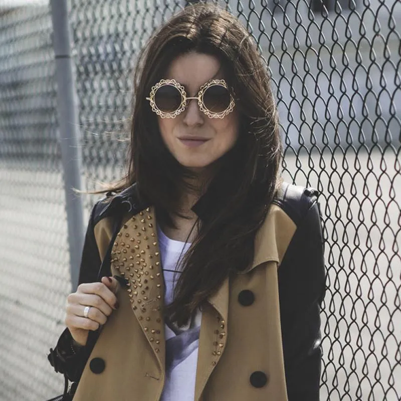 Women's Fashion Metal Lace Cut Round Circle Fashion Sunglasses sold by ZeroUV product image thumbnail 3