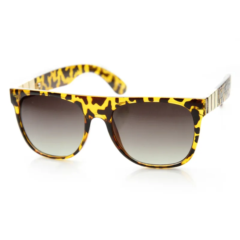 Retro Super Flat Top Metal Accent Faux Leather Sunglasses 9613 sold by ZeroUV
