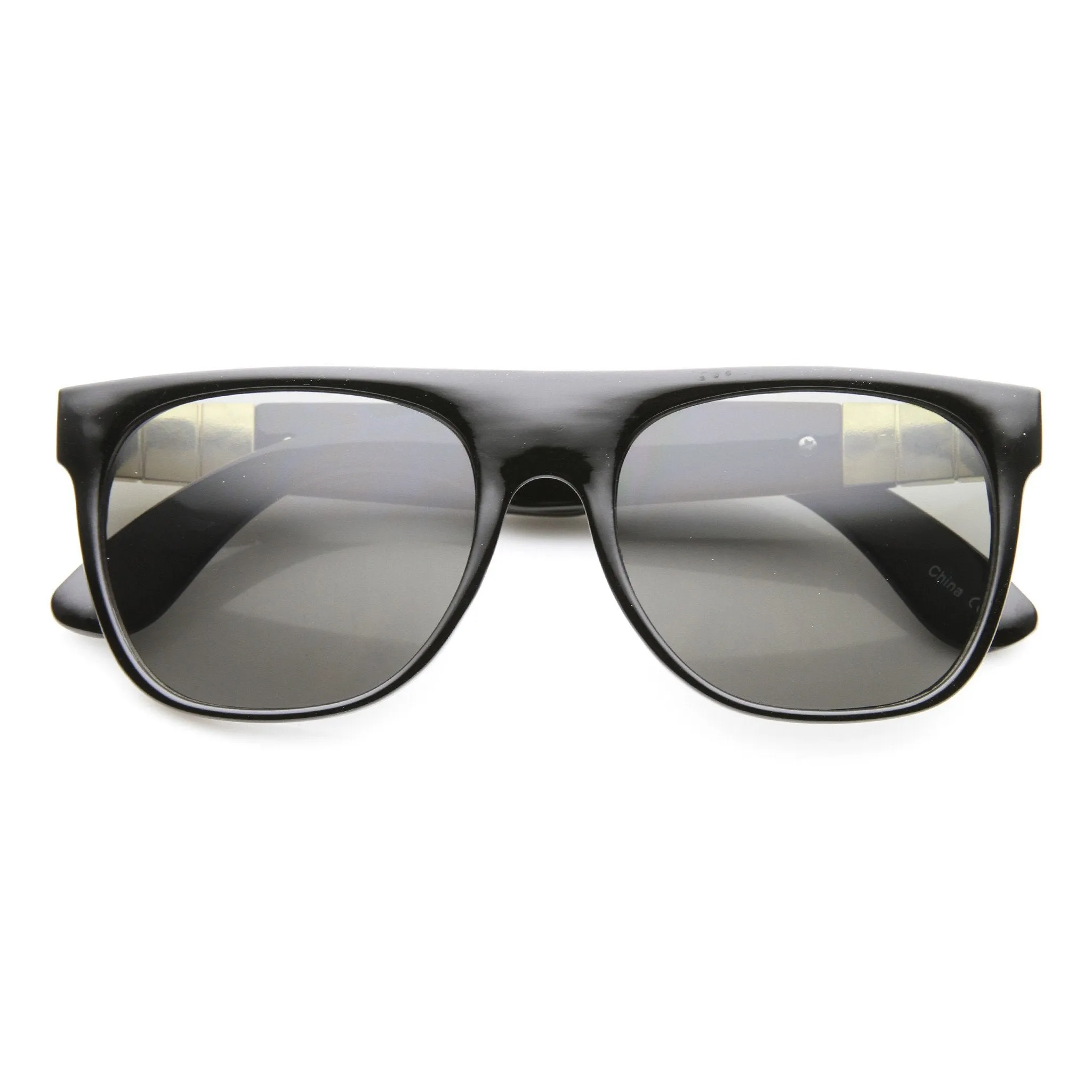Retro Super Flat Top Metal Accent Faux Leather Sunglasses 9613 sold by ZeroUV product image thumbnail 5