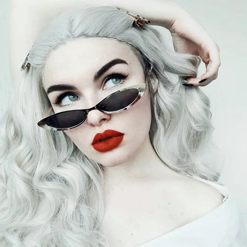 Retro 1990's Small Slim Flat Lens Metal Cat Eye Sunglasses C716 sold by ZeroUV product image thumbnail 4