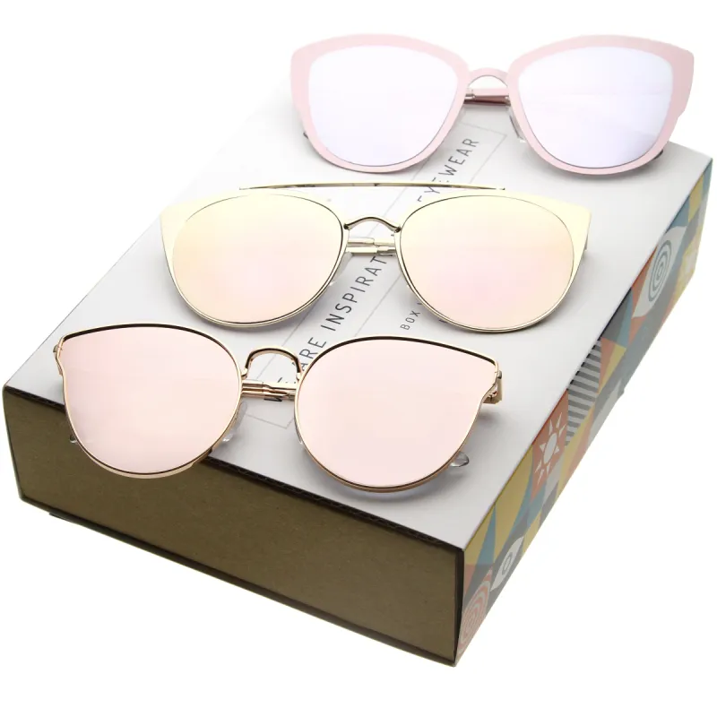 Women's Premium Metal Mirrored Flat Lens Cat Eye Sunglasses C362 [Promo Box] sold by ZeroUV