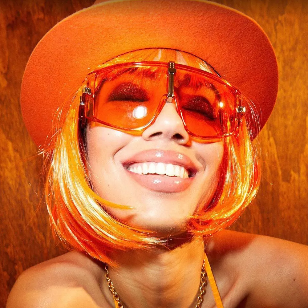 Bold Curved Color Tinted Lens Premium Metal Accent Shield Sunglasses D096 sold by ZeroUV product image thumbnail 4