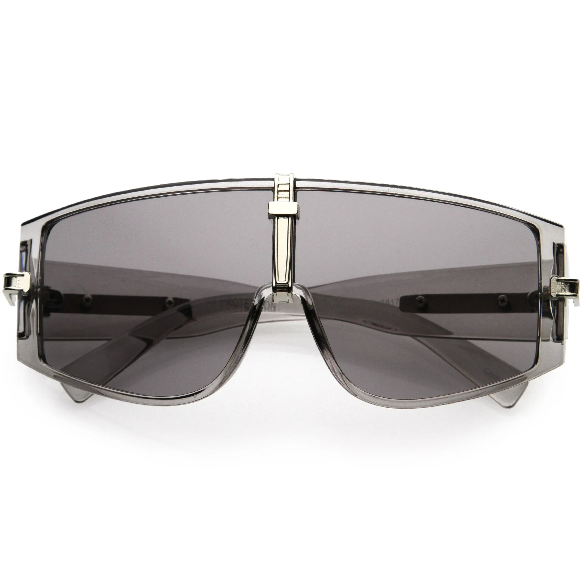 Bold Curved Color Tinted Lens Premium Metal Accent Shield Sunglasses D096 sold by ZeroUV