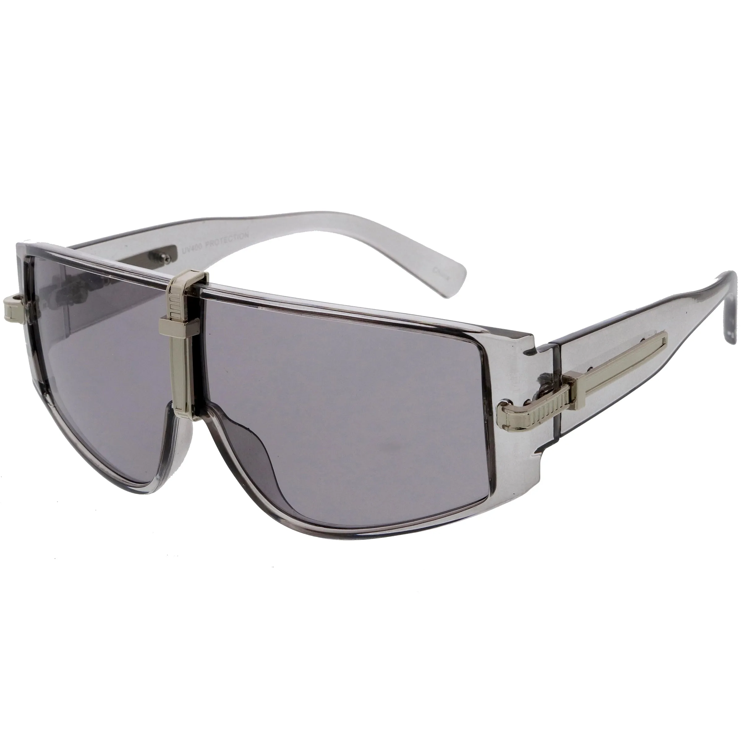 Bold Curved Color Tinted Lens Premium Metal Accent Shield Sunglasses D096 sold by ZeroUV product image thumbnail 2