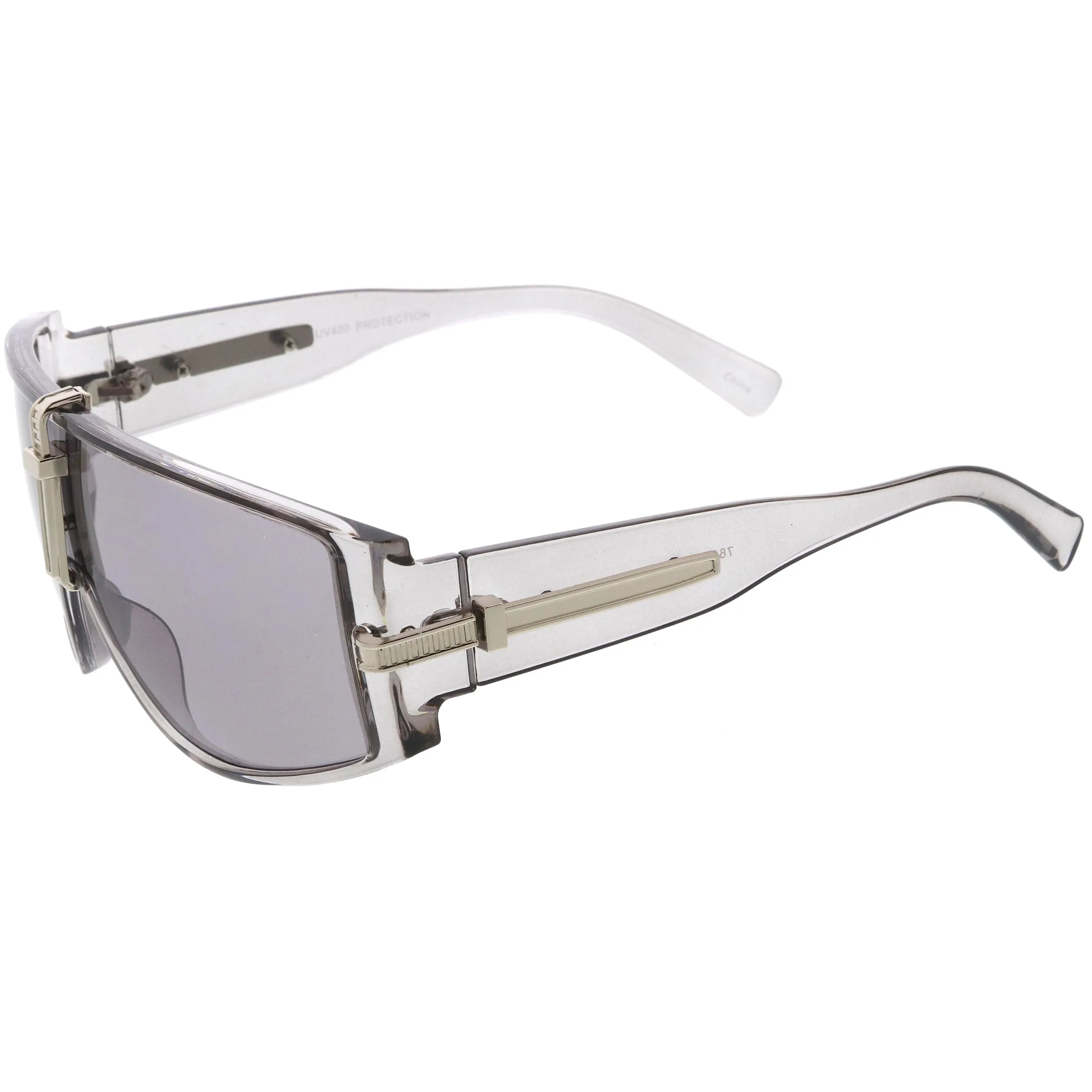 Bold Curved Color Tinted Lens Premium Metal Accent Shield Sunglasses D096 sold by ZeroUV product image thumbnail 3