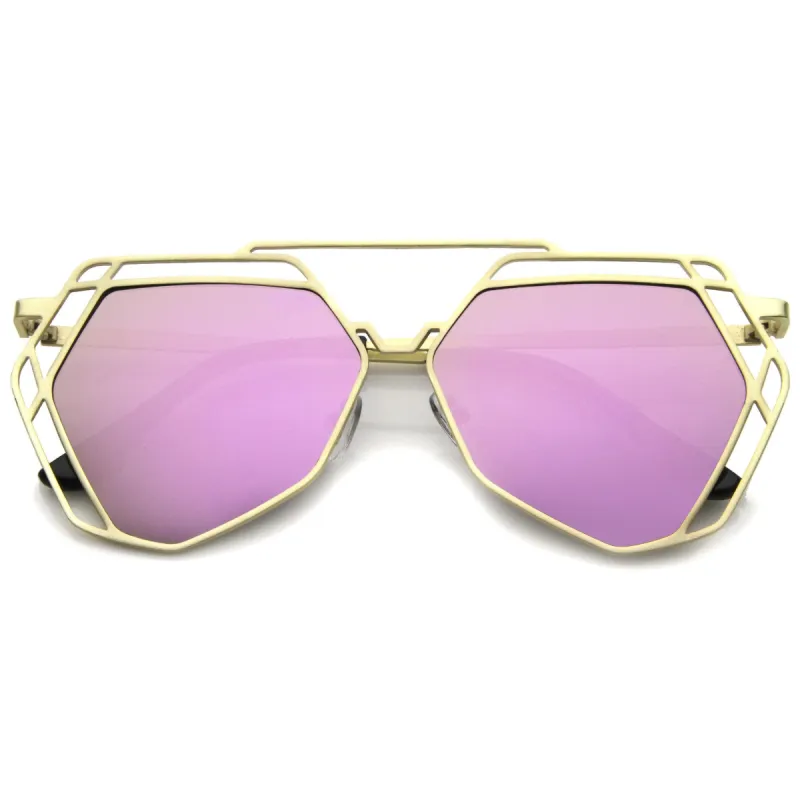 Modern Geometric Flat Mirrored Lens Sunglasses A886 sold by ZeroUV